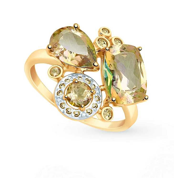 Кольцо Swarovski с золота топазами и жёлтыми Zirconia