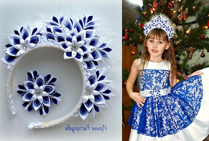 Корона снежинки из атласных лент