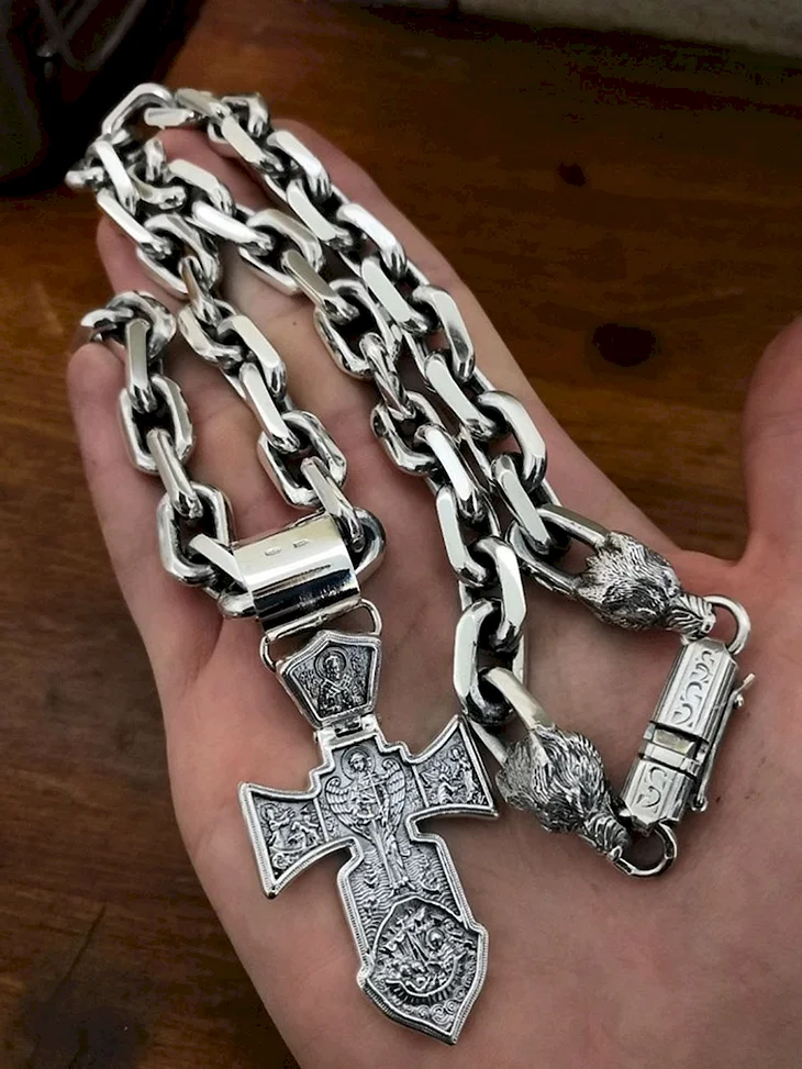 Крест с цепью серебро