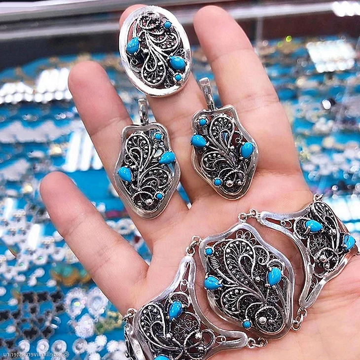 Кубачи серебро с бирюзой