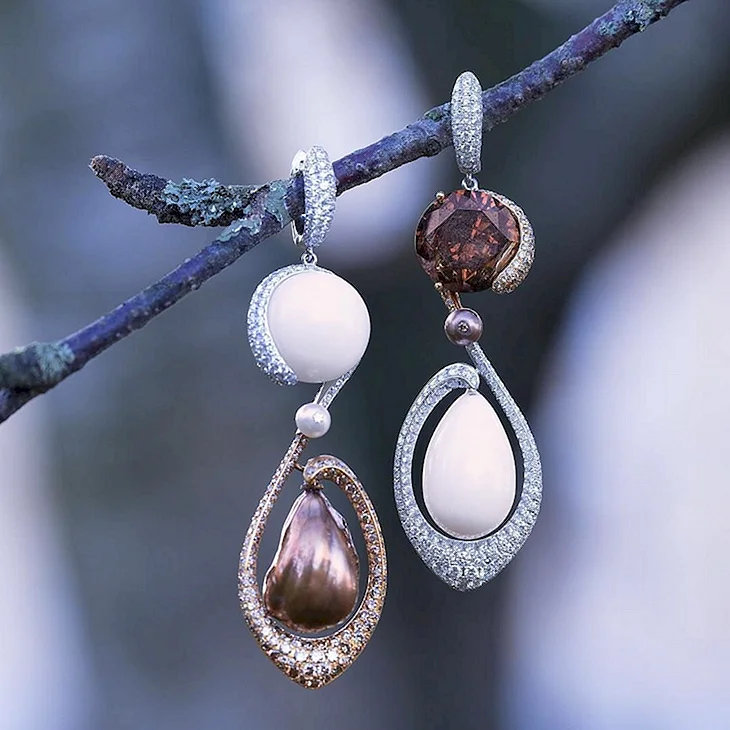 Lotus Earrings Thailand Rose Diamonds with Pearls