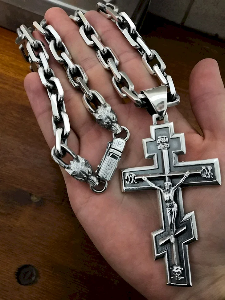 Серебряная цепочка с крестиком мужская