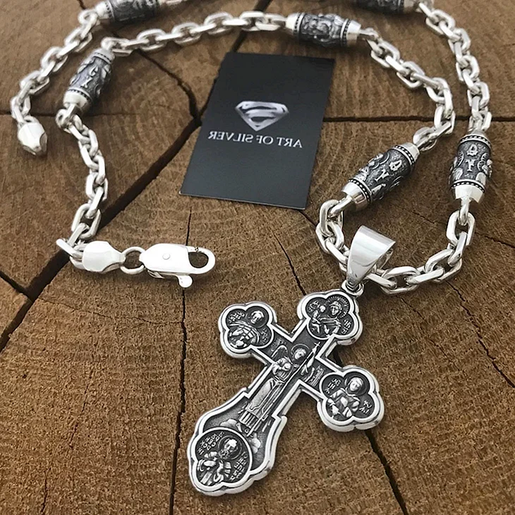Серебряные цепи для крестика якорные