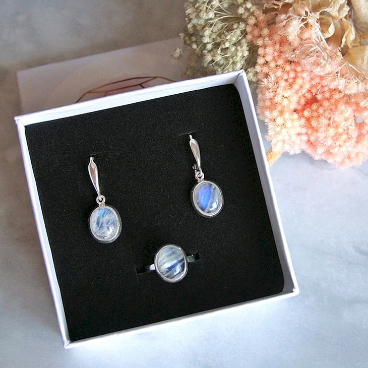 Серебро 925 серьги с лунным камнем