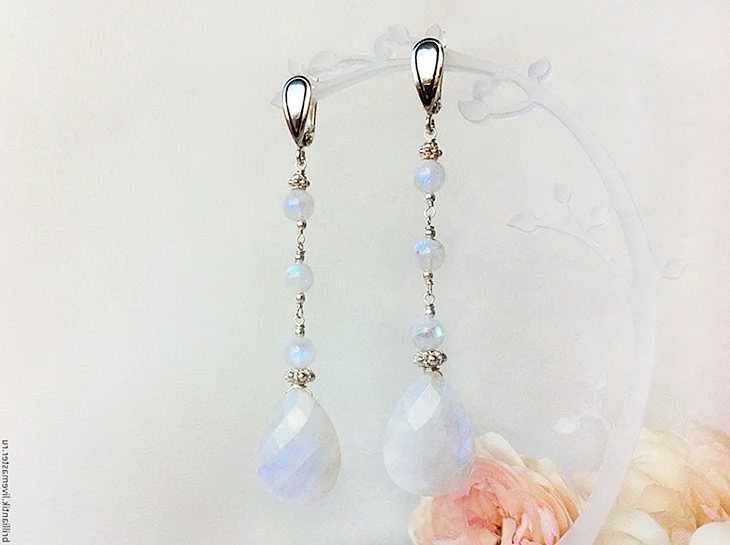 Серебро 925 серьги с лунным камнем