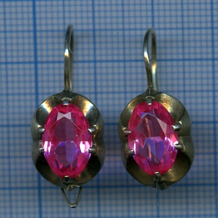 Серьги 875 проба с турмалином серебро