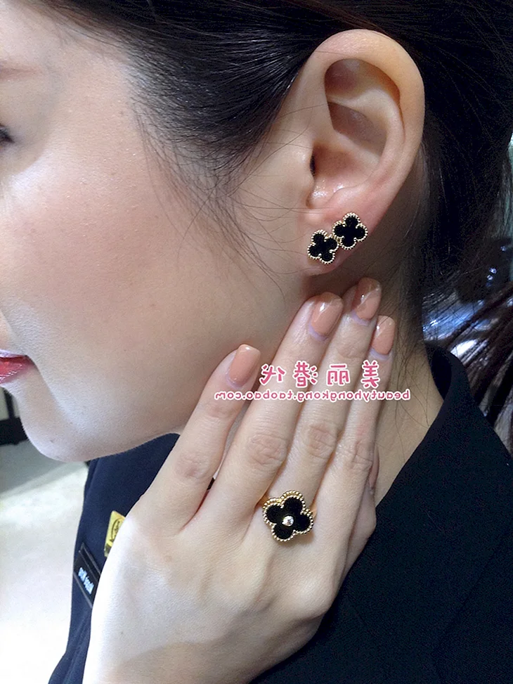 Серьги черный Клевер van Cleef