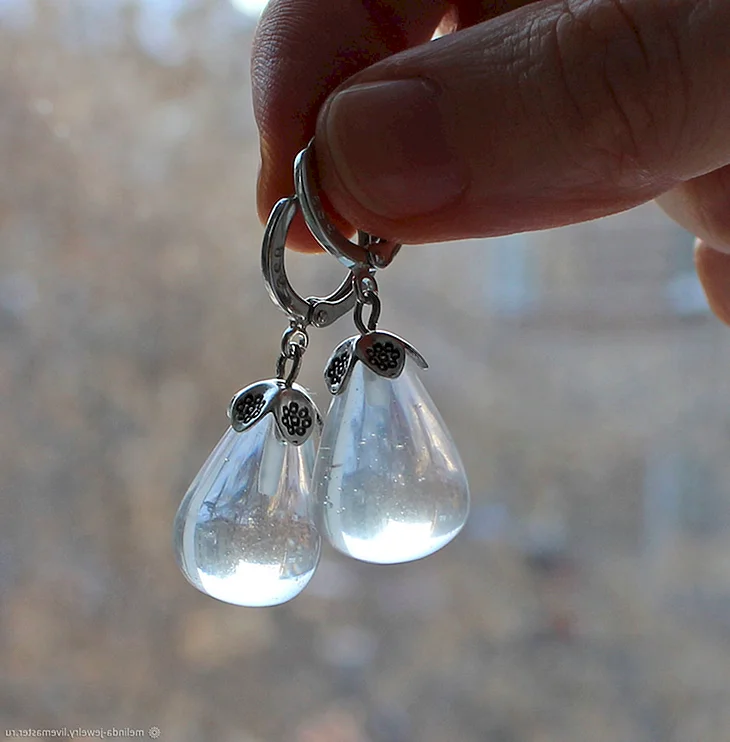 Серьги капелька из горного хрусталя