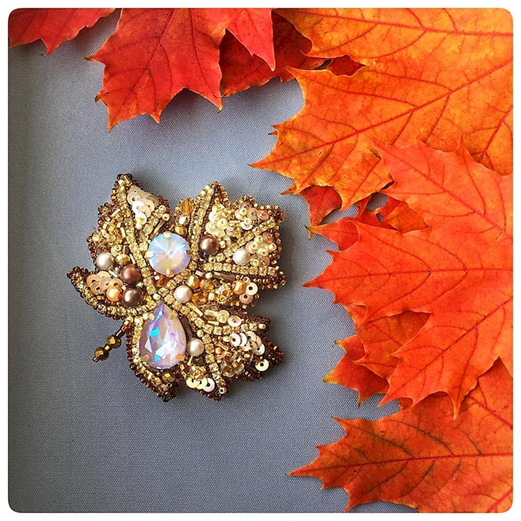 Серьги кленовый лист золото