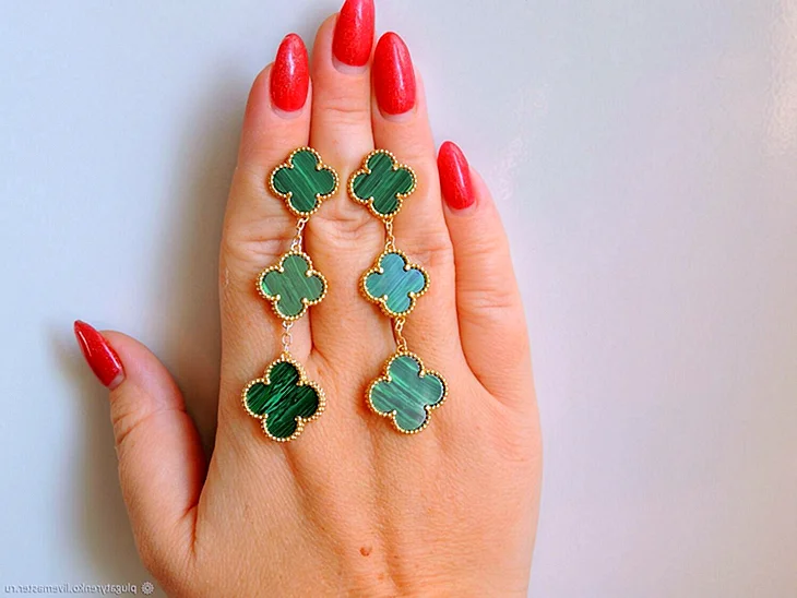 Серьги Клевер van Cleef зеленые