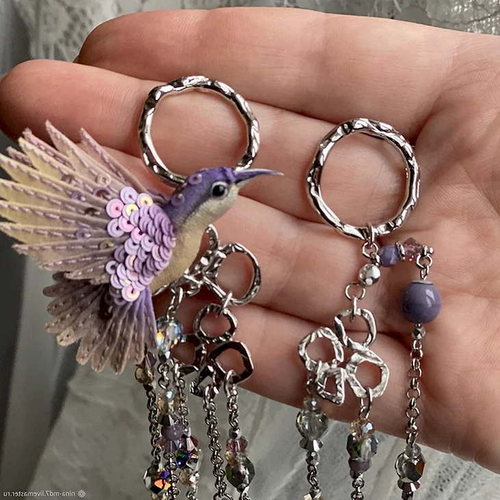 Серьги кольца с Колибри