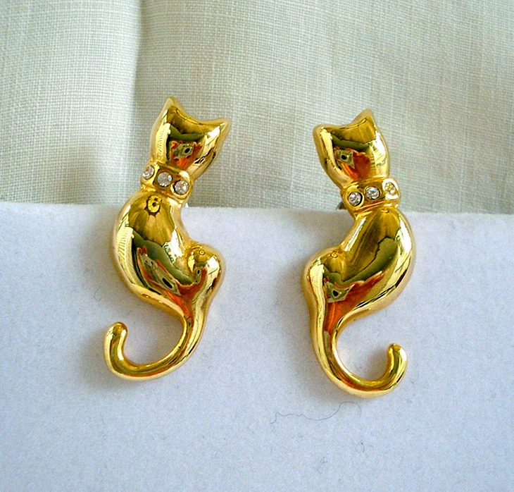 Серьги кошки золото