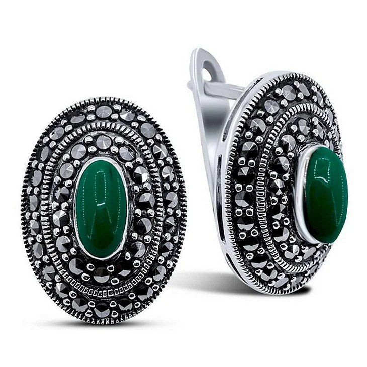 Серьги МАРКАЗИТ агат серебро 925