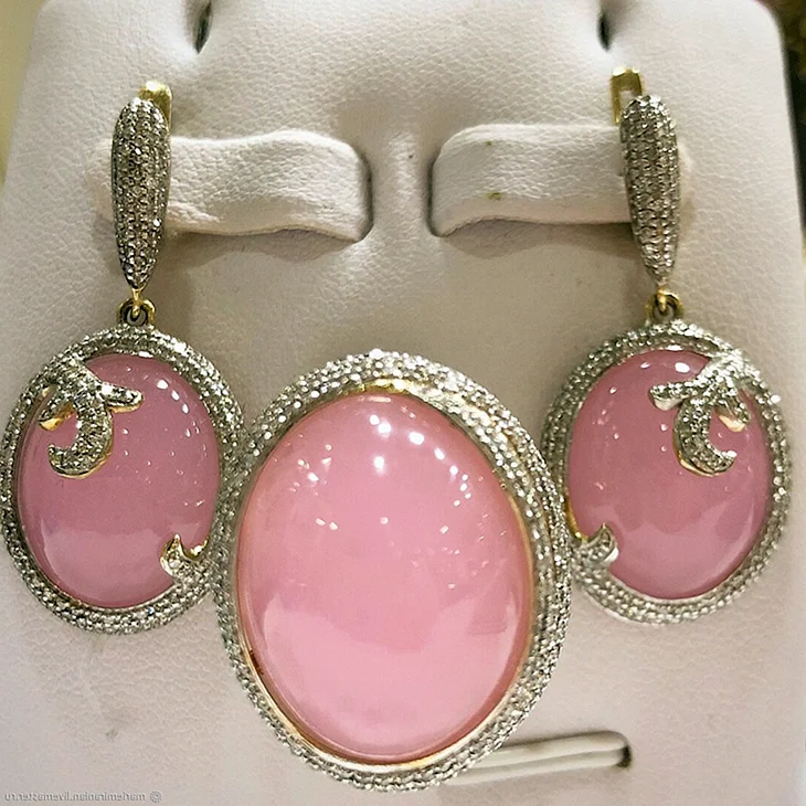 Серьги, розовый кварц, мцв842