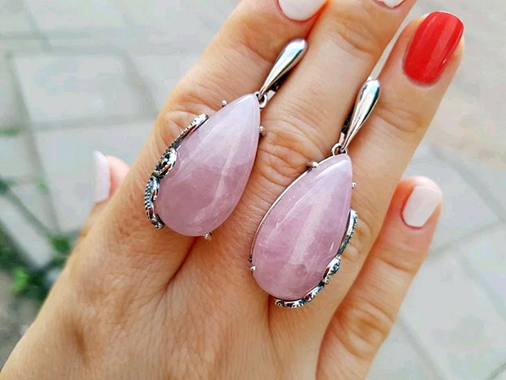 Серьги, розовый кварц, мцв842
