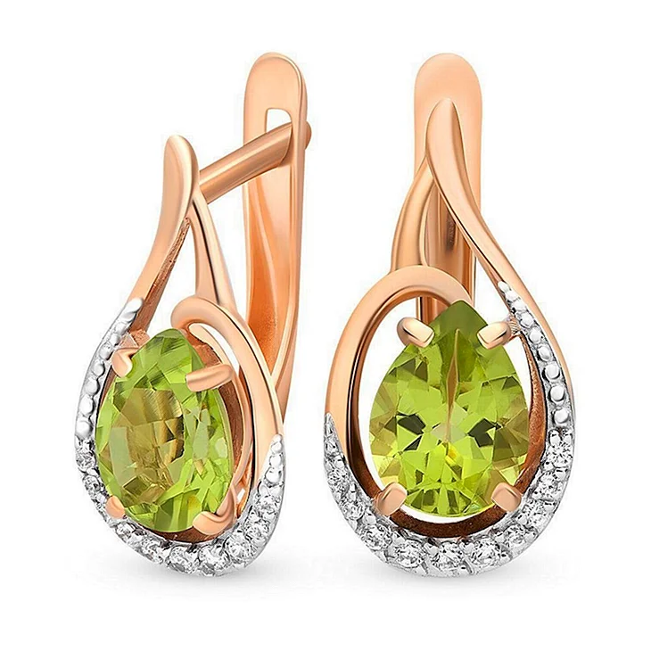 Серьги с хризолитом 585 золотой