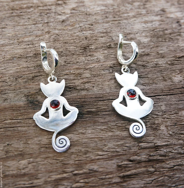 Серьги серебряные кот
