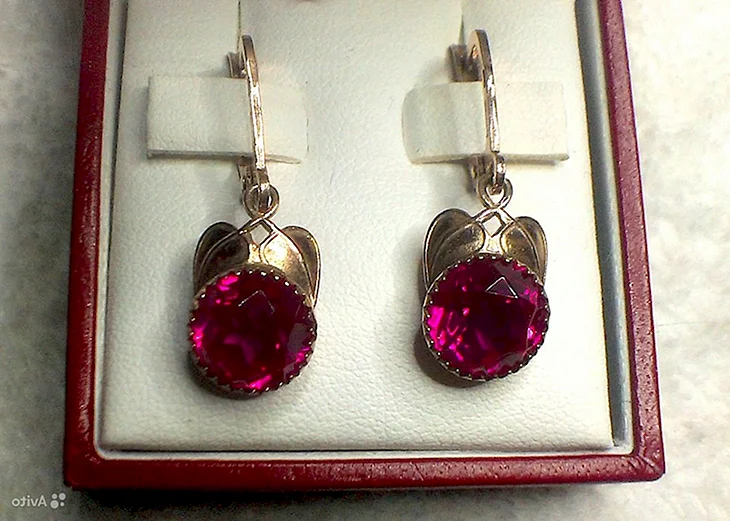 Серьги серебро 875 СССР С рубинами