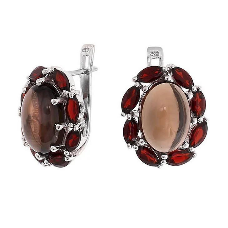 Серьги женские из серебра BALEX Jewellery 2410931173, раухтопаз/гранат,