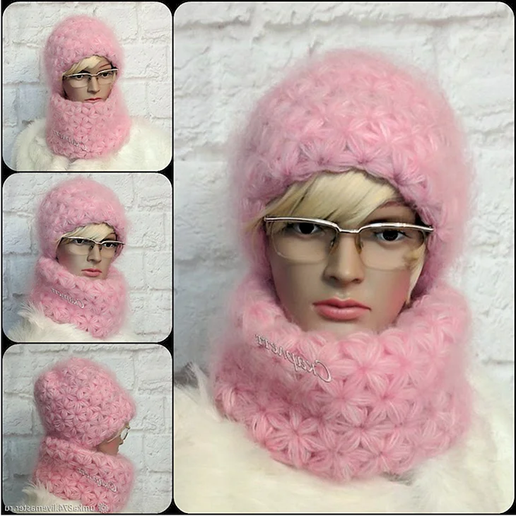 Шапка из мохера узором звездочки