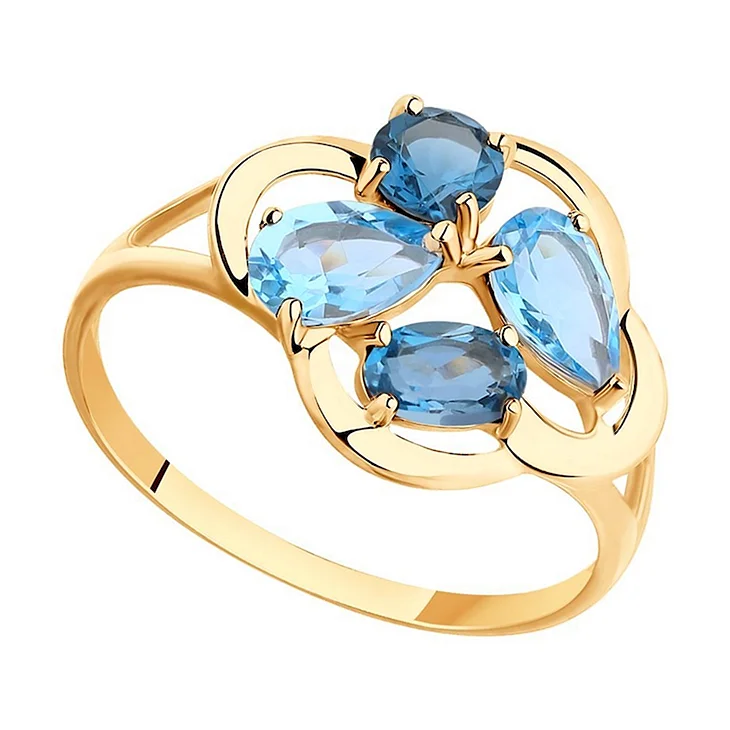 SOKOLOV кольцо из золота с бирюзой (синт.) И голубыми поделочные 714812