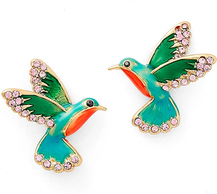 TTWO bascules Enameled Birds Earrings