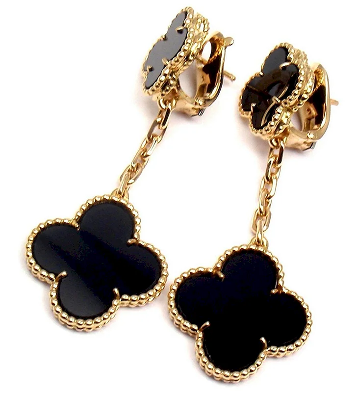 Van Cleef & Arpels Black Onyx Magic Alhambra Gold Earrings