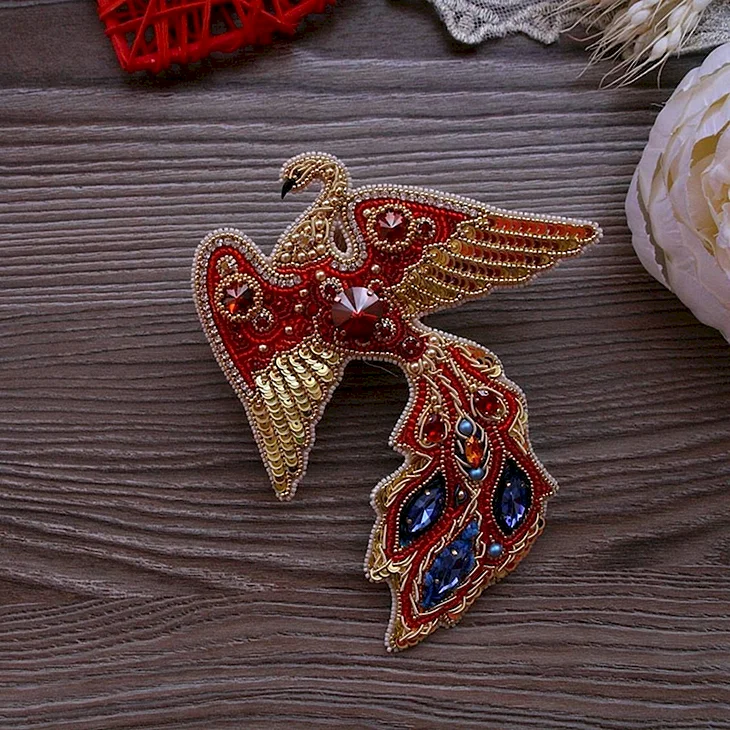 Жар птица брошь бисер