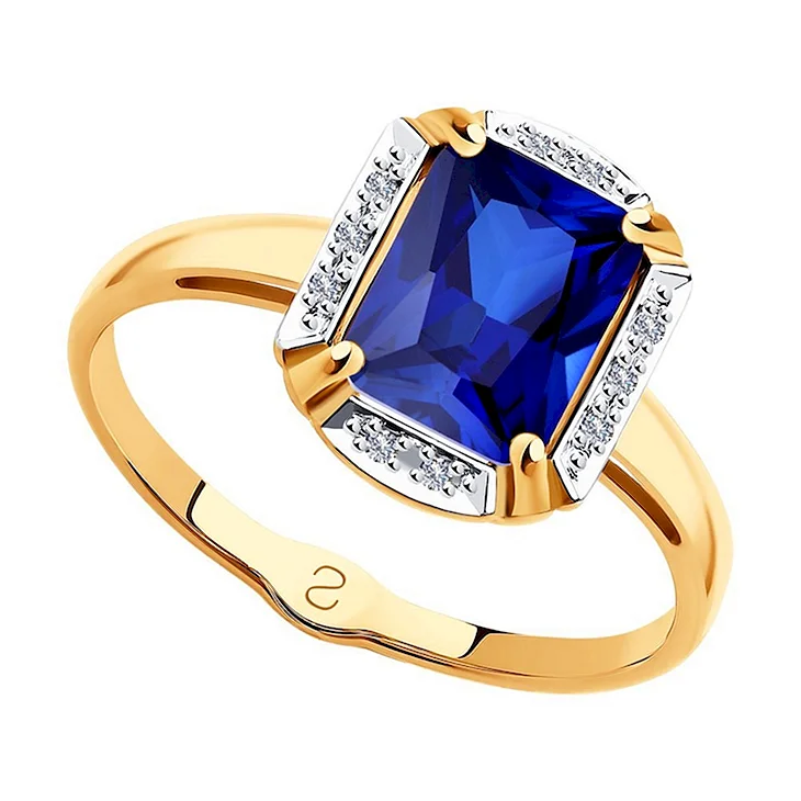 Золотое кольцо с синим корундом 585