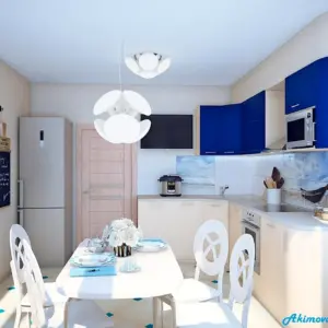 Белая кухня с голубыми акцентами