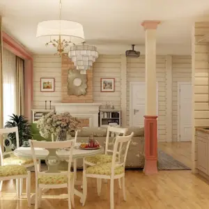 Интерьер кухни в доме из клееного бруса