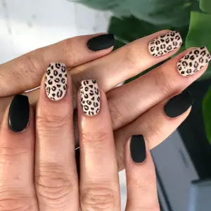 Маникюр черный с леопардовым