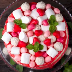 Украшение торта клубникой и маршмеллоу