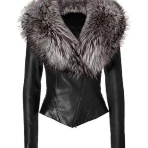 Black Leather Jacket with fur Collar by Jitrois