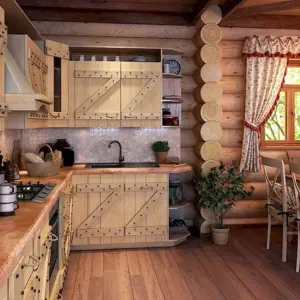 Кухня в стиле Кантри в бревенчатом доме
