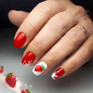 Маникюр с клубникой на короткие ногти