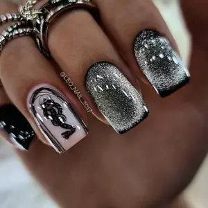 Серебряная кошка маникюр