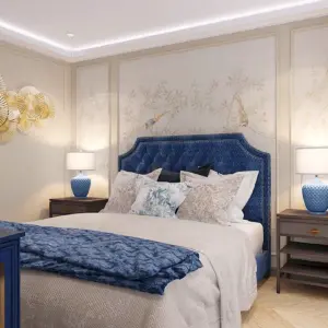 Спальня в сине бежевых тонах