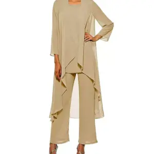 Womens 3-pieces Set mother of Bride Dress outfits Pant Suits Bussiness Elegant Formal Chiffon Plus Size for Formal Wedding
