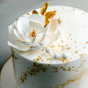 Белый торт с золотым кандурином