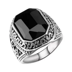 Кольцо серебро мужское 925 с черным камнем