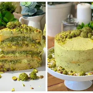 Украшение торта фисташками